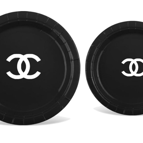 Custom Fashion Party Paper Plates, Napkins and Cups Set, Black with White, 60pcs - Picture 3 of 4